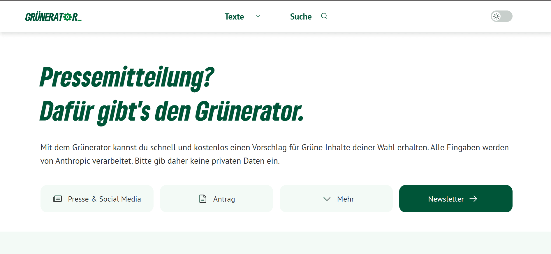Grünerator Screenshot - KI-Assistent für grüne Politik